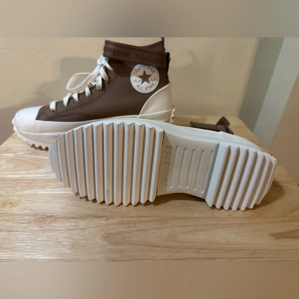 Converse Platform High-Top Sneakers in Brown and White - Picture 4 of 7